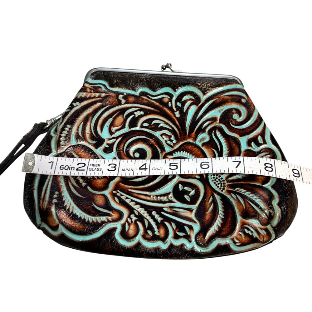 Patricia Nash Tooled Turquoise Blue Savana Elegant Floral Embossed Clutch - Picture 5 of 6